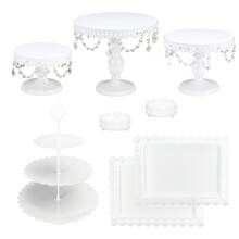 8pcs White Dessert Table Display Set: Romantic Round Cake Stand Set With Crystal Pendants, Cupcake Tower And Dessert Stands For Birthday Parties, Weddings, Party, Christmas Decor & Thanksgiving Decorations - 白色 - 查看 8