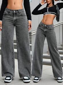 Jeans rectos de talle medio clásicos para mujer - Básico versátil para el otoño