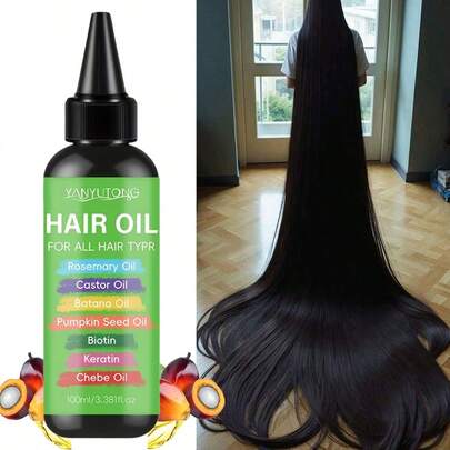 7合1护发油，蕴含迷迭香油、蓖麻油、巴巴苏油、南瓜籽油、薄荷油、生物素和角蛋白，适合所有发质，使头发更长、更浓密、更丰盈。