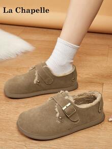 1 par de zapatos casuales de suela gruesa con cordones y suela blanda para mujer de La Chapelle, zapatos planos de exterior de puntera redonda, botas de nieve de invierno, zapatos para ir al trabajo, de unicolor, elegantes, de suela blanda, adecuados para estudiantes, fotos de graduación, zapatos planos, zapatos deportivos de cuero de caña baja para mujer