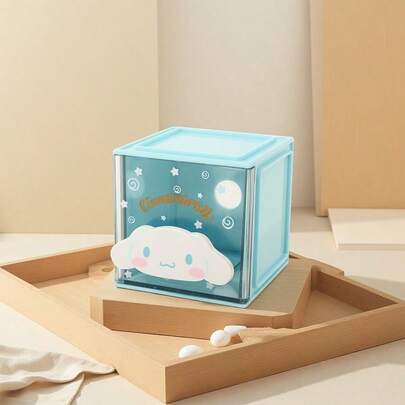 Miniso Sanrio Cinnamoroll 透明立方体收纳盒，采用优质塑料制成，半透明设计，外观可爱，可整理桌面杂物（1 件）