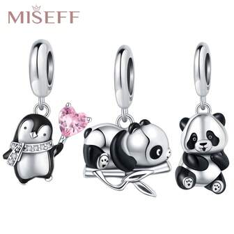 MISEFF 1pc Genuine S925 Sterling Silver Fine Charm Cute Panda And Little Penguin Pendant For Bracelet Necklace Accessories DIY Fine Jewelry Making Birthday Gift Women's Gift