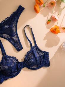 5pcs/Set Women's Solid Color Lace Underwire Soft Cup Comfortable Bra Set - Multicolor - View 5