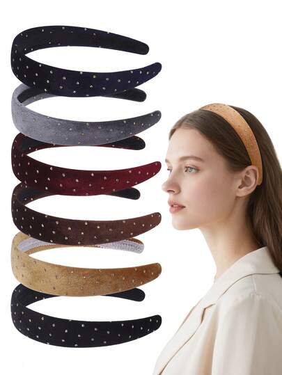 1件复古水钻装饰天鹅绒发箍，优雅简约日常发饰，适合女性，秋冬季节，发带，发箍，女士发箍