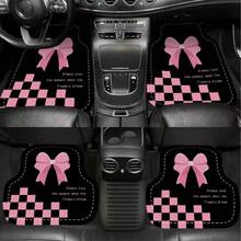 4pcs Car Floor Mats, Adorned With Cute Pink Bow Design, Durable Polyester Material, Easy To Clean, Front And Rear Mats For Complete Car Interior Protection, Auto Accessories