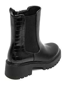 Bottines femme en simili cuir avec effet croco – Talon bloc confortable - الأسود - مشاهدة 5