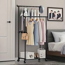 1个落地式衣帽架，小型卧室衣架，单/双杆服装架，多功能衣柜收纳架，便携式衣架，用于悬挂和展示衣物 - 彩色 - 查看 4