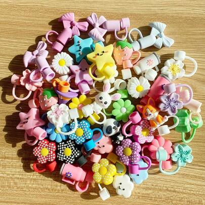 10,20,30,50Pcs Different Random Straw Covers Cap,Cute Dust Proof Straw Toppers,Reusable Straw Covers Cap For Tumblers,10 Mm Tumbler Cup Straw Accessories (10)