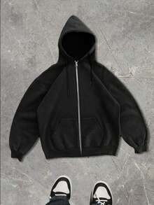 Men's Casual Sports Sweatshirt - Solid Color, Long Sleeve, Knit Fabric, H-Fit, For Hiking & Outdoor Activities, Polyester, Round Neck, Athletic Style Top For Fall/Winter Season Black Spring - Black - View 4