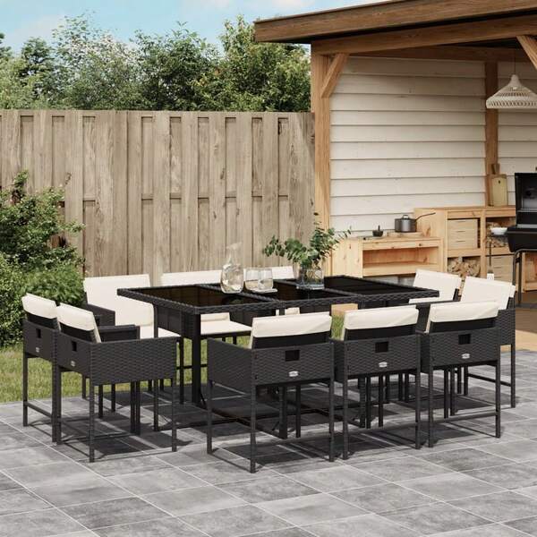 vidaXL 11-Piece Garden Set With Cushions Poly Rattan Black