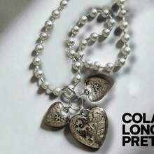 女士多层复古波西米亚风项链，优雅珠光心形金属吊坠毛衣链，复古珠宝，适合婚礼、节日、生日、派对礼物 - 珍珠 - 查看 5