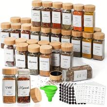 15/24/36PCS Spice Bottles, Condiment Containers, Glass Spice Bottles With Bamboo Lids, Kitchen Essentials, Spice Set, Kitchen Set, Spice Organizer, Cabinet Spice Rack Organizer - Trong sáng - Xem 9