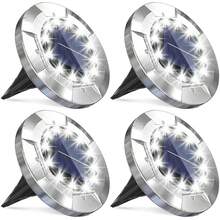 Stainless Steel Solar Ground Lights - 12 LEDs Warm Light, Easy Installation, Waterproof Suitable For 11 Holidays, Pathway/Patio/Lawn/Sidewalk | Modern Garden Decor Light, Outdoor Solar Landscape Lighting - Black - View 1