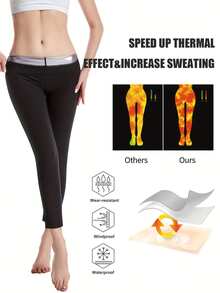 1 pieza Pantalón de chándal para mujer, Leggings de fitness con control de abdomen, Pantalón moldeador de sauna, Sudoración 4X, Pantalón de cintura alta para quemar grasa, Pantalón de yoga adelgazante