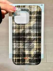 1pc Black & White Plaid Leopard Print Glacier Foil Pattern Full Coverage IMD Material Shockproof Creative Phone Case Suitable For IPhone11/12/13/14/15/16/17/PROMAX - Black and White - View 1