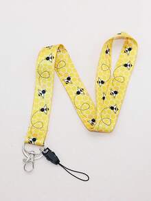 1pc Cute Bee Teacher Neck Lanyard With ID Badge Card Holder,Metal Keyring,Cell Phone Rope,Yellow Polyester Cell Phone Lanyard Necklace For ID Badge Card Holder,Keys,Keychain,Great Gift For Women,Teachers,Students,Staff