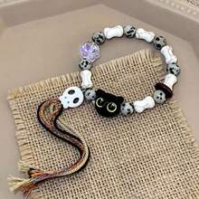 Skull Cat Ceramic Woven Bracelet Female Niche Design Sweet Chinese Style Tassel Colorful Bracelet Bracelet - Vòng tay mèo đầu lâu vua ma [1 chiếc] - Xem 3