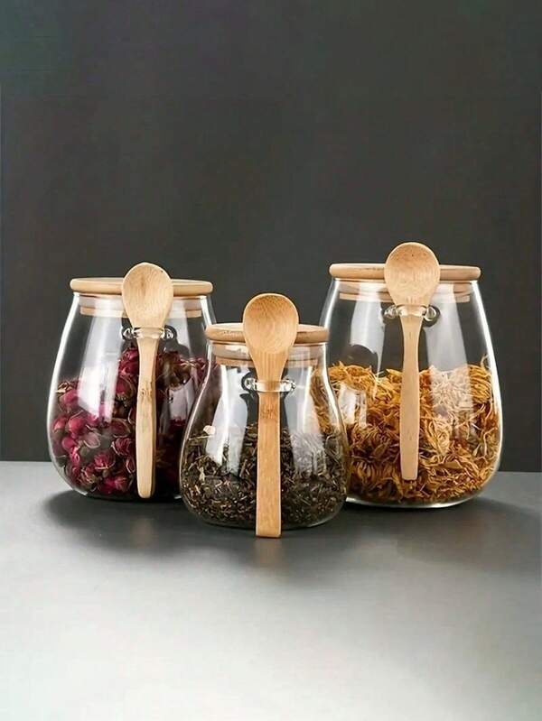 2pcs: Sealed Glass Storage Jar With Spoon - Perfect For Coffee, Sugar, Tea, Salt, Candy And Spices | Ideal Kitchen Storage Containers For Home, Restaurant And Food Truck