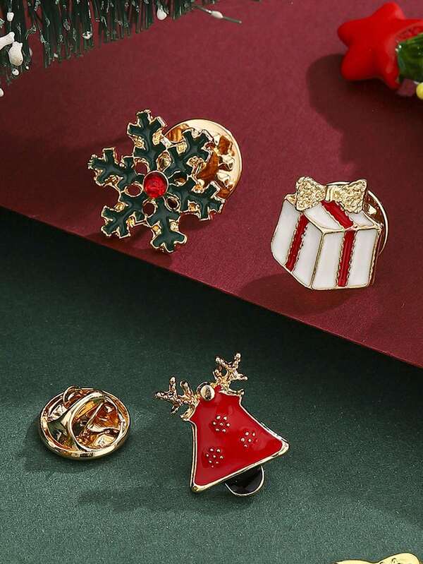 3pcs/Set New Versatile Christmas Gift Box, Christmas Tree, Bell, Badge Brooch For Women