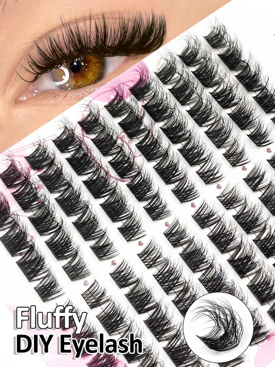 Rikuaild 100pcs D-Curl Fluffy Cluster False Eyelashes, 3D Thick & Dense Lash Clusters, 9-15mm Individual Soft Fan-Shaped Natural Look False Lashes, DIY Eyelash Extension, Lash Clusters, Individual Fake Lashes - D - View 1
