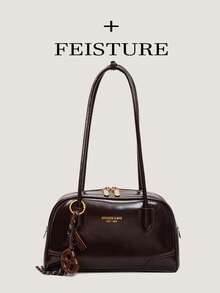 1 件仿皮 PU 保龄球包，女士时尚单肩/腋下包（关注店铺可获赠结饰吊坠），拉链开合，适合女孩、女士、大学生、年轻专业人士，非常适合工作、商务、通勤、上学 - 咖啡 - 查看 9