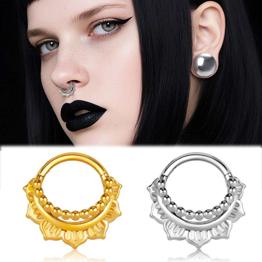 1pc Elegant Nose Rings Stainless Steel Round Thorns Nose Rings Cartilage Hoop Earrings Segment Septum Clickers Piercing Men Women Jewelry