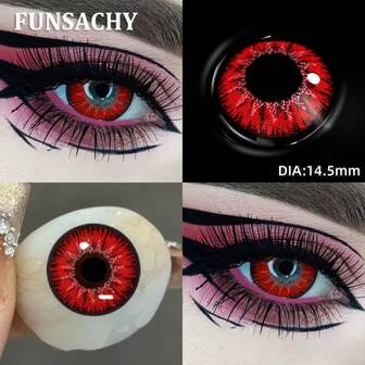 1 par de lentes de contacto rojos de vampiro de 14.5mm para ojos de FUNSACHY, para maquillaje de fiesta de Halloween, uso anual
