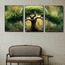 3pcs Medieval Celtic Tree Of Life, Printed With Natural Green Plant Trees, Illustrated With Lush Branches And Leaves, Wall Arts Canvas Posters, Living Room And Bedroom Home Decoration Hanging Paintings - Multicolor - View 8
