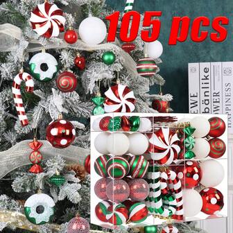 105 pezzi/scatola Decorazioni natalizie asimmetriche dipinte a mano, palline di plastica non elettroplaccate, adatte per matrimoni, feste, vacanze, Natale, regali per la decorazione della casa, decorazioni natalizie, decorazione della stanza, inverno