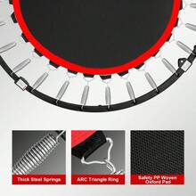 Supernic 40 Inch Foldable Fitness Trampoline Max Load 400lbs Foldable Exercise Rebounder With 5 Level Adjustable Handrail Indoor Outdoor Fitness Body Exercise - Black&Red - View 3