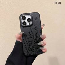 Teléfono con textura de lichi y estampado de flores y plantas negras. Compatible con phone 16 Pro Max, 16, 15 Pro, 14, 14 Plus, 13, 13 Pro, 12 Pro y 12 Pro Series. Es un teléfono de cumpleaños resistente al desgaste y a las huellas dactilares. - Amarillo - Ver 11