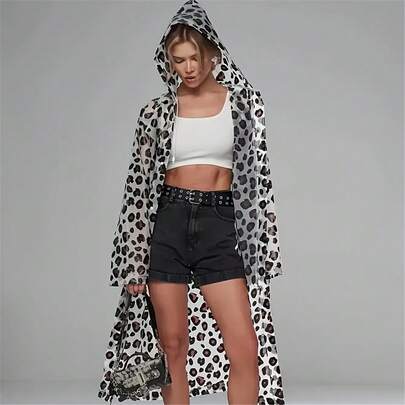 EVA Modern Leopardmönstrad Poncho - Lätt, Bärbar, Regnjacka För Hela Året Med Justerbar Huva, Långa Ärmar Och Sidofickor För Utomhusaktiviteter, Regnjacka För Regn, Snygga Regnkläder, Slitstarka Regnkläder, Leopardmönstrad Cape, Leopard Cape, Regnponcho, Regnjacka Dam, Kvalitetsregnjacka För Dam