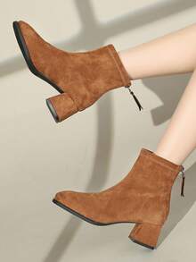 2025 Bottes polyvalentes pour femmes, Printemps/Automne, Bottes français à talon épais, Bottes de cheville fines