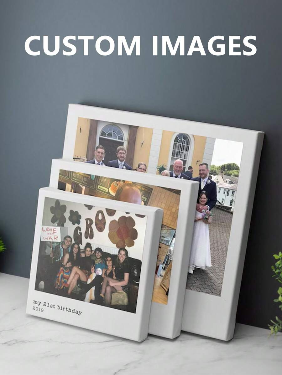 1pc Customized Photo Canvas Print, Customizable Information, Square Frame, Personalized Photo Wall Art, Home Decor, Customized Text Gift ,For Family - Multicolor - View 1