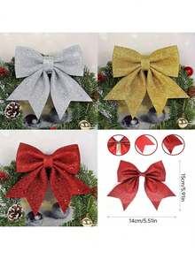 8pcs Large 5.9 Inch Bows - Elegant Red/Gold/Silver, Suitable For Trees, Wreaths, Gifts, Garlands - No Electricity Needed - Perfect For Christmas, Weddings, New Year, Birthdays - Luxury Party Decor, Christmas Wreath Decorations, Holiday Wreath Accessories, Shiny Sequin Effect, High Quality, Home Decor Accents - Multicolor - View 1