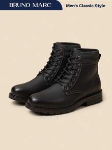 Men's Chukka Boots Ankle Height Lace Up Derby Design Leather Casual Dress Comfort - Black - View 7