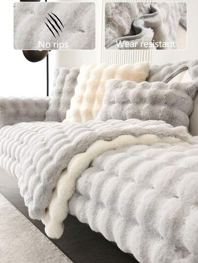 1pc Thick Warm Sofa Cushion Cover, Modern Simple Anti-Slip Plush Sofa Seat Pad, Dust-Proof Washable Sofa Slipcover, Soft & Colorfast, Pet-Friendly, Fits L-Shaped Sofa And 1/2/3/4 Seater Sofa, Suitable For Bedroom, Office, Living Room