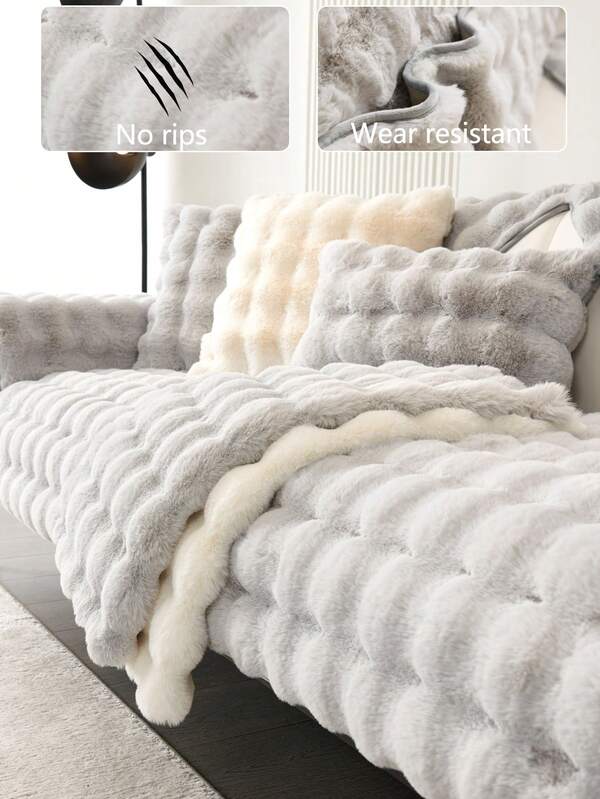 1pc Thick Warm Sofa Cushion Cover, Modern Simple Anti-Slip Plush Sofa Seat Pad, Dust-Proof Washable Sofa Slipcover, Soft & Colorfast, Pet-Friendly, Fits L-Shaped Sofa And 1/2/3/4 Seater Sofa, Suitable For Bedroom, Office, Living Room