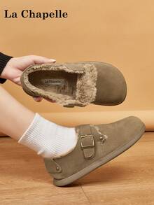 1 par de zapatos casuales de suela gruesa con cordones y suela blanda para mujer de La Chapelle, zapatos planos de exterior de puntera redonda, botas de nieve de invierno, zapatos para ir al trabajo, de unicolor, elegantes, de suela blanda, adecuados para estudiantes, fotos de graduación, zapatos planos, zapatos deportivos de cuero de caña baja para mujer