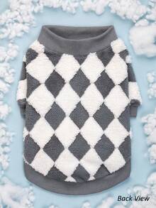 1pc Dark Gray And White Jacquard Diamond Grid Comfortable Cotton Fleece Pet Sweatshirt Dog Hoodie