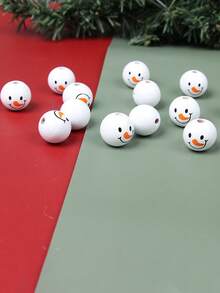 50 pièces Perles en bois de bonhomme de neige de Noël - Perles de bois rondes blanches d'hiver non finies pour l'artisanat DIY, la décoration de fête de Noël et la maison