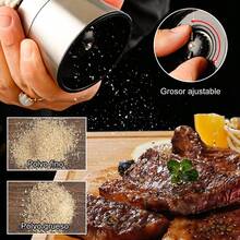 MXCOCO 2Pcs de Molinillo Manual de Sal y Pimienta, Moledor de Especias de Acero Inoxidabley Vidrio con Rudeza Ajustable para Pimienta, Especias o Sal Marino (5.5 oz\/160 ml) - negro - Ver 2