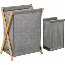 Cesto Ropa Sucia de con Tapa, Refuerzo Tornillo, Cesto para Colada Plegable de Bambú, Cesto para Ropa Sucia 75L con Capacidad Extra Grande Asas, Canasta de Lavandería Algodón Respirable,Gris - 1 - Ver 7