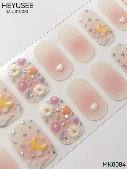 20 指全包裹指甲贴，指甲油贴纸，防水可移除指甲贴，女士美甲贴纸，自粘指甲贴，沙龙品质，持久耐用，易于粘贴于手部和脚趾甲，无需紫外线灯，适用于节日装饰、派对服装、舞台化妆、生日礼物