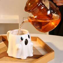 1pc 400ml Funny Embossed Elf Ceramic Coffee Mug, Cute Halloween Ghost Mug, "Trick Or Treat" Suitable For Gathering Or Gift To Friends