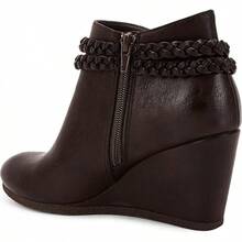 Womens Wedge Ankle Boots Braided Fringe Strap Western Heeled Fall Booties Dress Shoes - 1-深棕色 - 查看 5