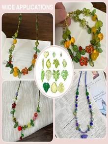 50/100/200pcs Mixed Green Leaf Beads, Paired With Various Curved Leaf Beads Pendant, Jewelry Making Supplies, Pierced Plant Pendant, DIY Crafts, Keychain, Bracelet, Necklace, Pendant, Earrings - Multicolor - View 4
