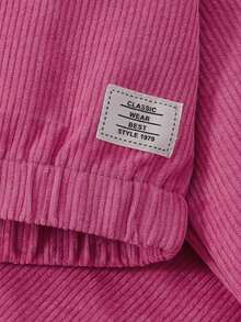 2 Peças Conjunto de Jaqueta e Calça de Veludo Canelado Sólido, Macio e Confortável, de Manga Longa, Adequado para Uso Externo, Outono/Inverno - Pink - Visão 7