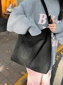 1 Bộ túi xách nữ đeo nách da lộn cổ điển dung tích lớn thời trang thu/đông, túi đeo vai đi làm cao cấp có lớp lót bên trong - màu đen - Xem 4