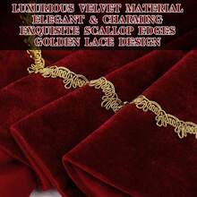 Falda de árbol de Navidad de 48 pulgadas, falda de árbol de festoneado de piel de terciopelo rojo, ribete de encaje dorado, para fiestas, decoración rústica de Navidad durante todo el año - Rosa - Ver 3